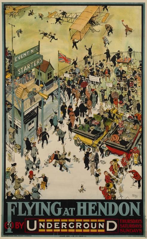 &lsquo;Flying at Hendon&rsquo; London Underground poster by Tony Sarg, 1914
